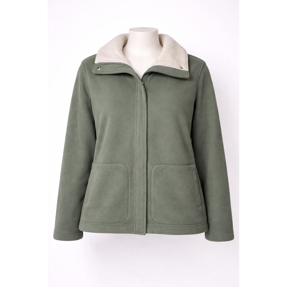 Denim and Co‎ Petite Fleece Bonded Sherpa Coat Green XL